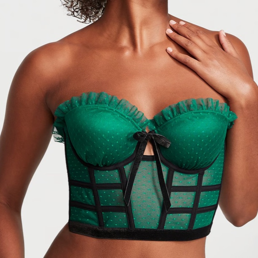 ✨Victoria’s Secret mesh & velvet long line bra top corset bustier sz 32C NWT - Picture 4 of 9